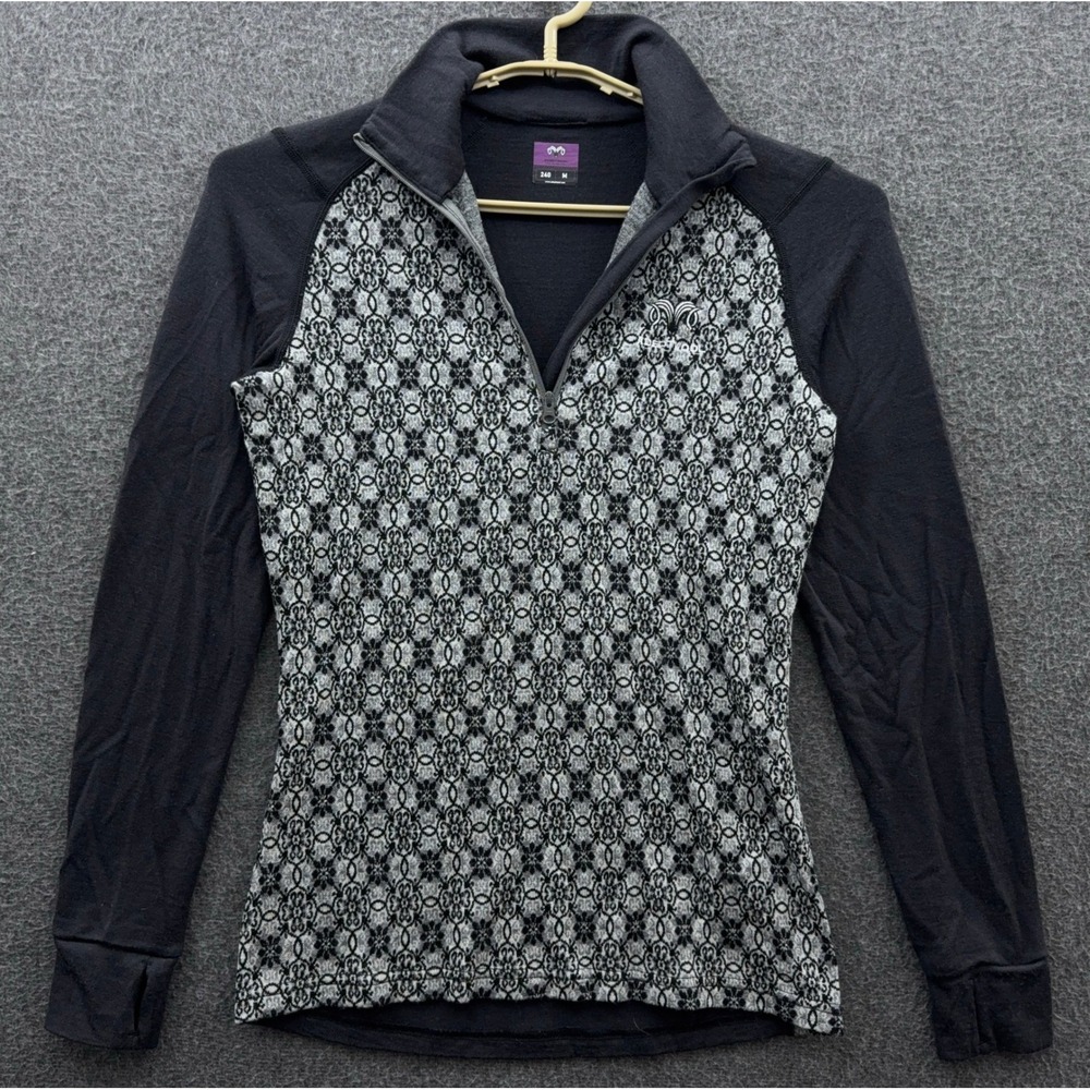 Adeptwool Pullover Womens Medium Black Gray 1/4‎ Zip 240 Merino Wool Sweater